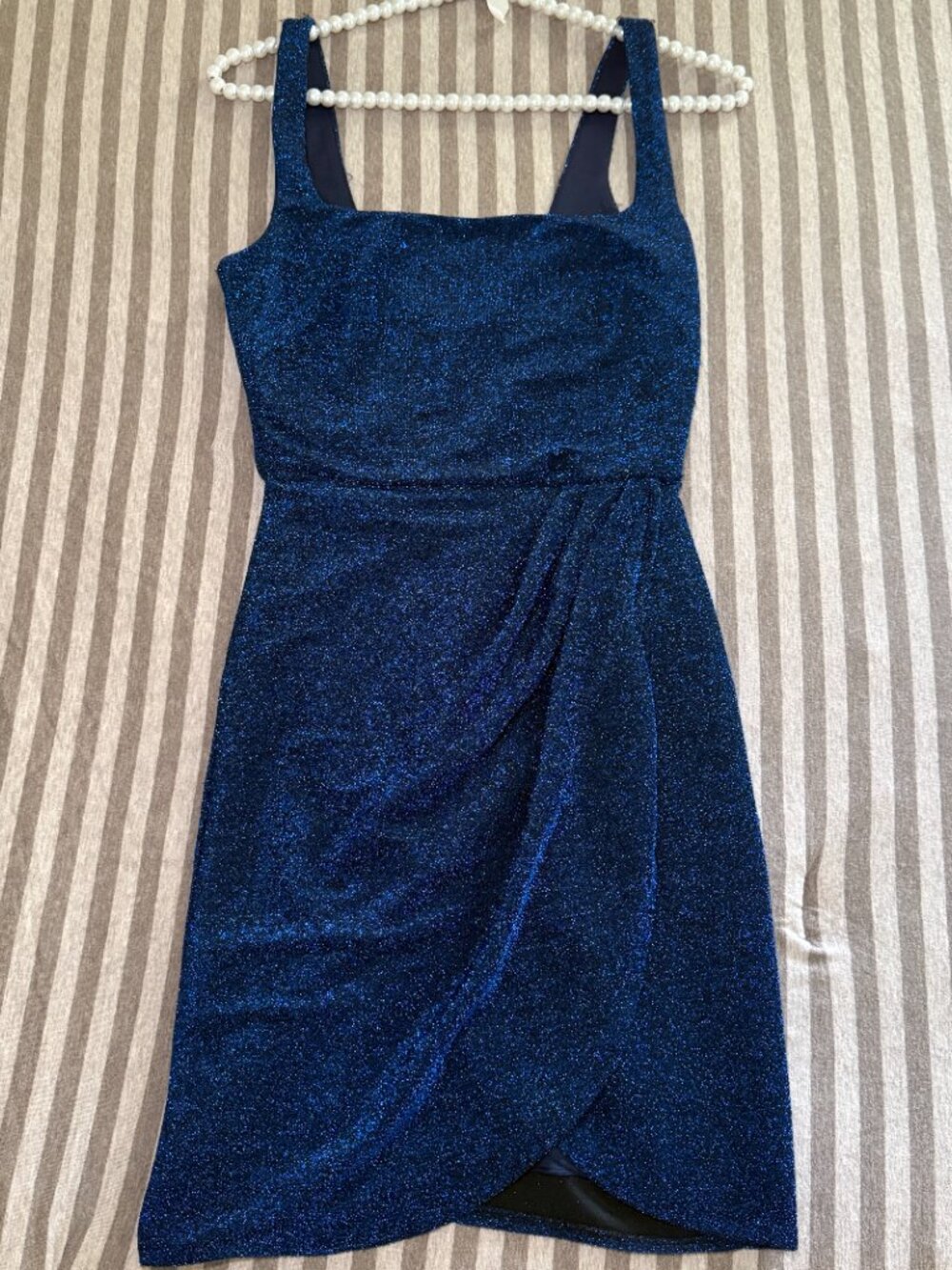 Sparkly Navy Blue Metallic Wrap Mini Dress